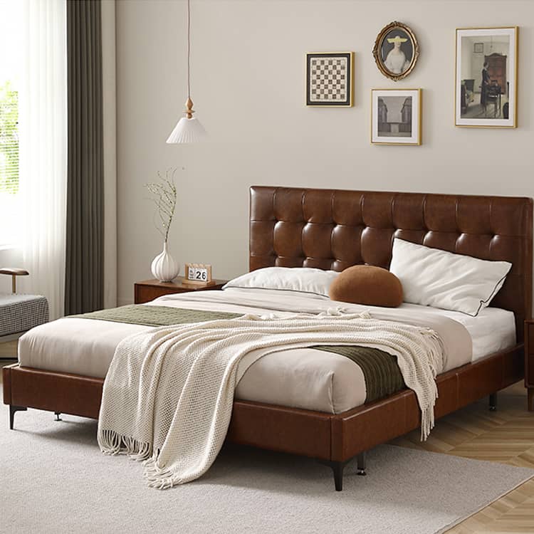 Luxurious Dark Brown Faux Leather Bed Frame - Sophisticated Design and Ultimate Comfort Hersa-1627