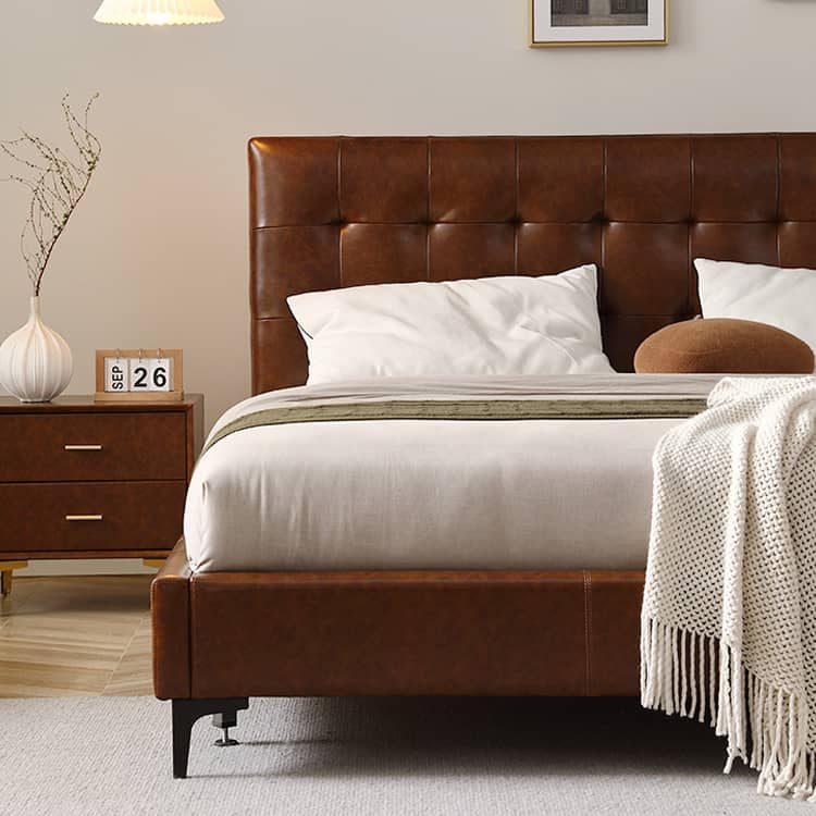 Luxurious Dark Brown Faux Leather Bed Frame - Sophisticated Design and Ultimate Comfort Hersa-1627