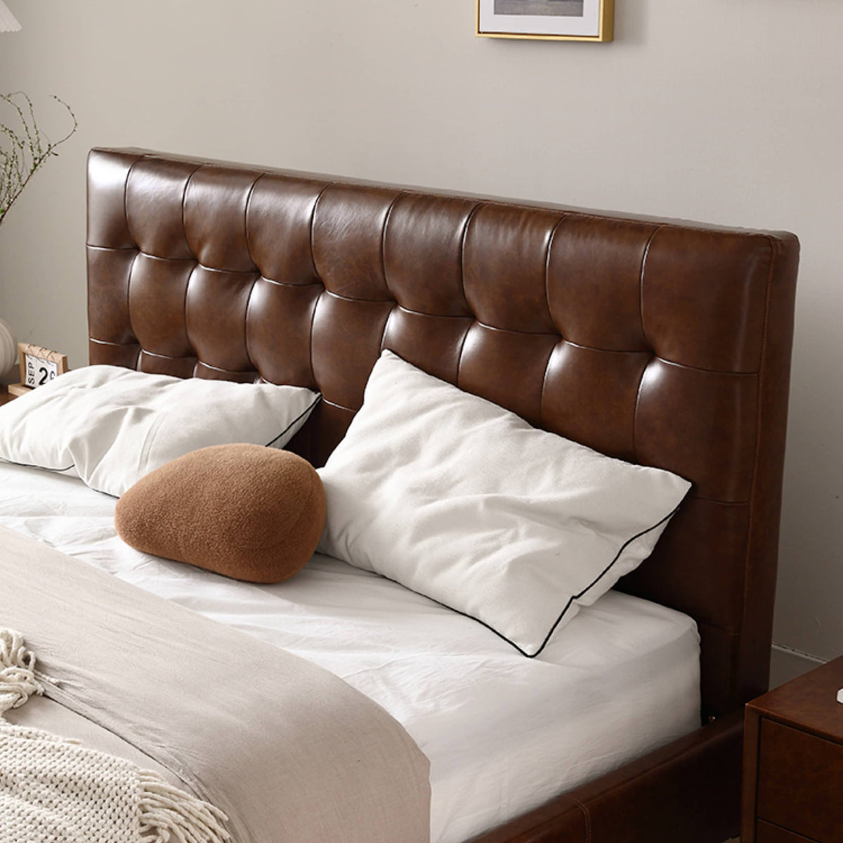 Luxurious Dark Brown Faux Leather Bed Frame - Sophisticated Design and Ultimate Comfort Hersa-1627