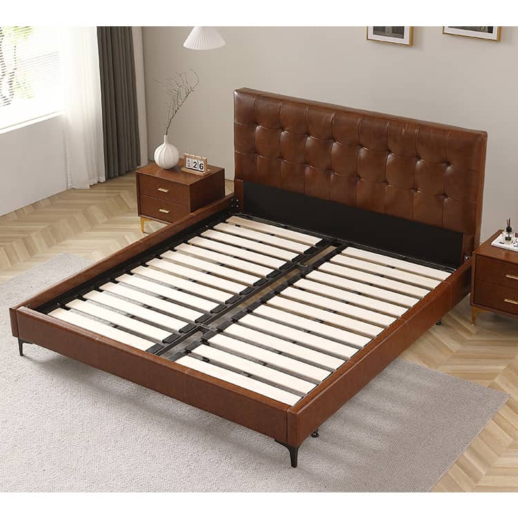 Luxurious Dark Brown Faux Leather Bed Frame - Sophisticated Design and Ultimate Comfort Hersa-1627
