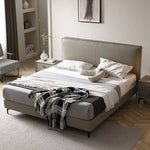 Stylish Grey Faux Leather Bed - Modern Design with Genuine Leather Accents Hersa-1628