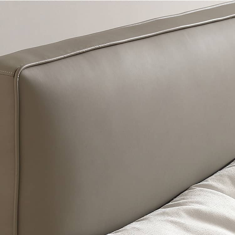 Stylish Grey Faux Leather Bed - Modern Design with Genuine Leather Accents Hersa-1628