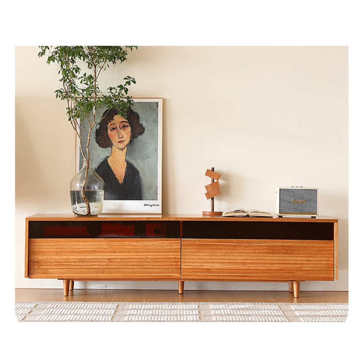 Stylish Natural Cherry & Beech Wood TV Cabinet with Glass Doors Hersa-1630