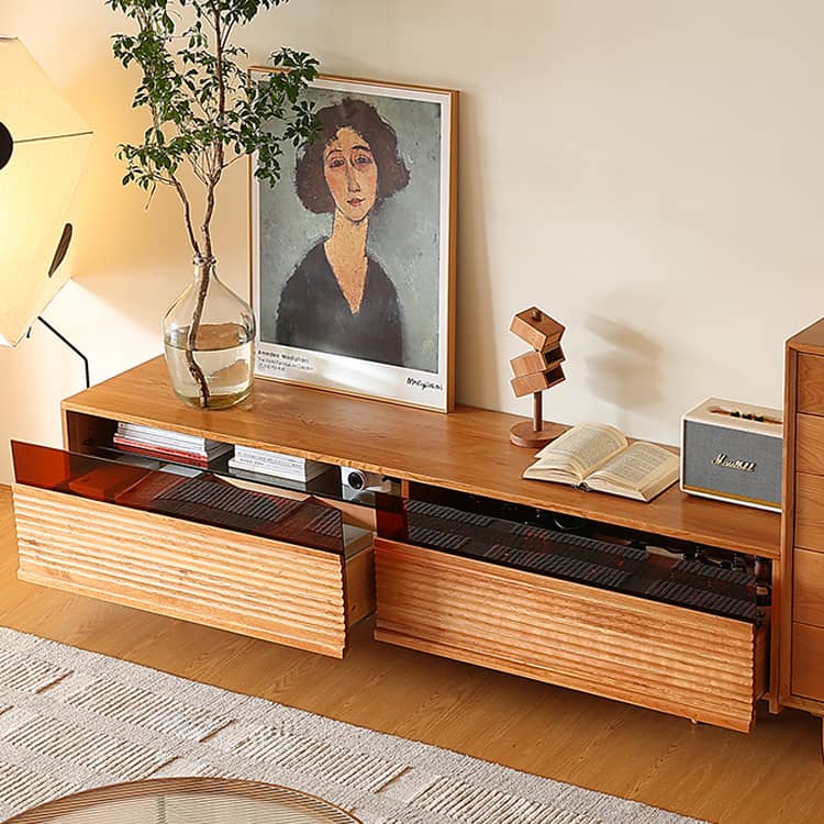 Stylish Natural Cherry & Beech Wood TV Cabinet with Glass Doors Hersa-1630