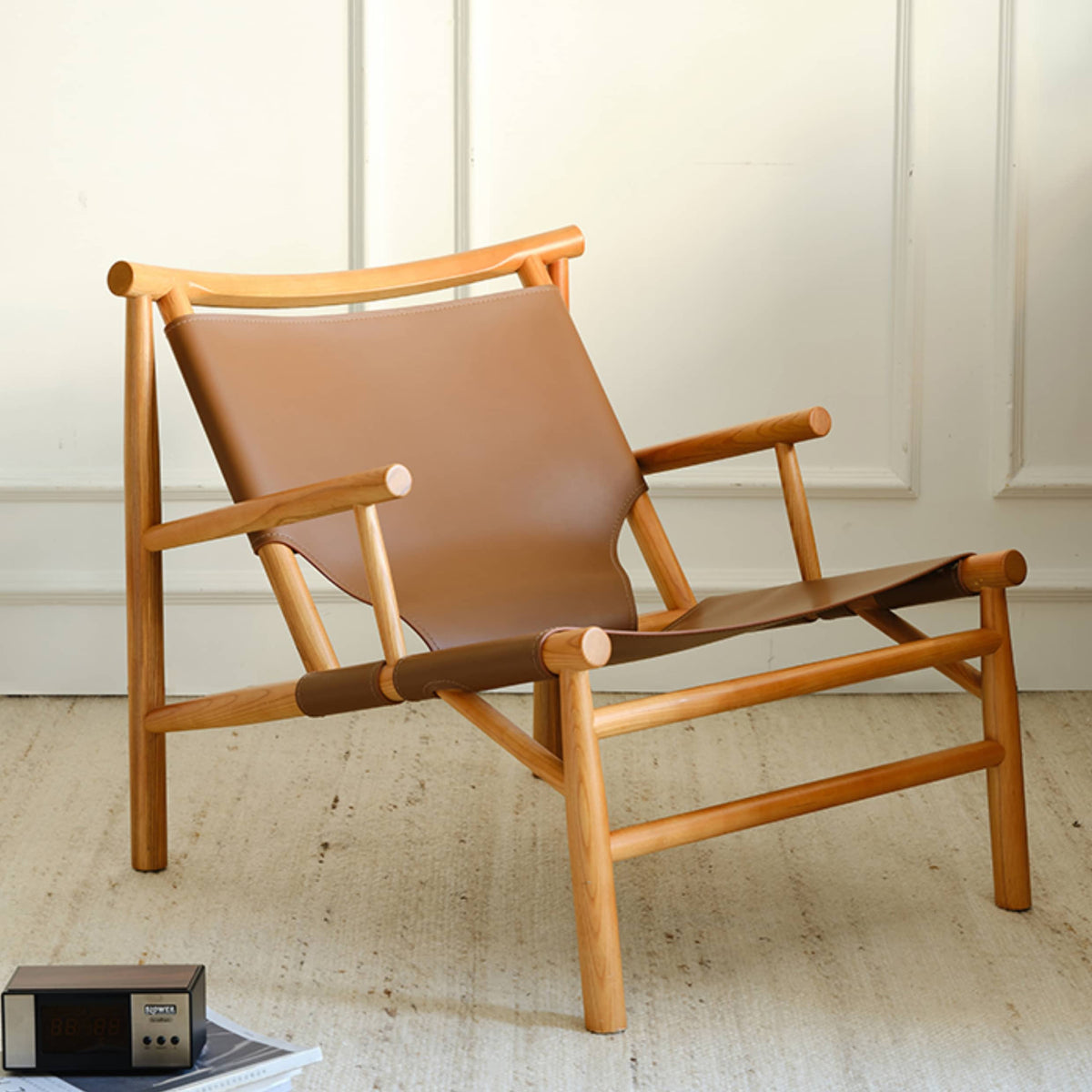 Elegant Brown Ash Wood Chair with Faux Leather Upholstery Hersa-1632