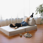 Elegant Beige and Light Blue Sofa - Premium Cotton and Linen Upholstery Hersa-1639