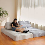 Elegant Beige and Light Blue Sofa - Premium Cotton and Linen Upholstery Hersa-1639