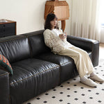 Luxurious Black Genuine Leather Sofa with Solid Wood Frame and Plush Down Filling Hersa-1644