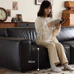 Luxurious Black Genuine Leather Sofa with Solid Wood Frame and Plush Down Filling Hersa-1644