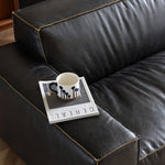 Luxurious Black Genuine Leather Sofa with Solid Wood Frame and Plush Down Filling Hersa-1644