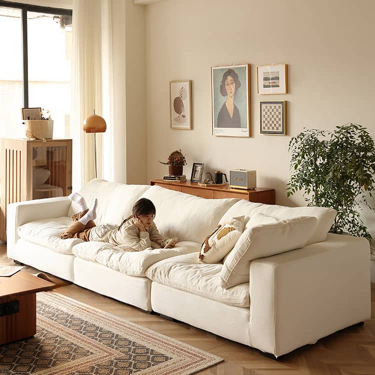 Luxurious White Down Sofa - Premium Cotton and Linen Blend for Ultimate Comfort Hersa-1645