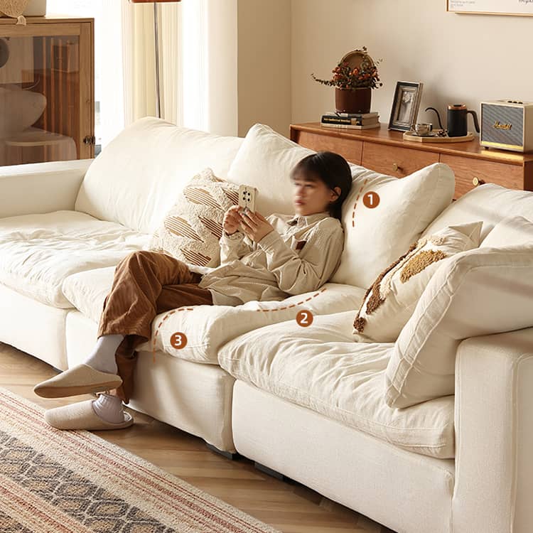 Luxurious White Down Sofa - Premium Cotton and Linen Blend for Ultimate Comfort Hersa-1645