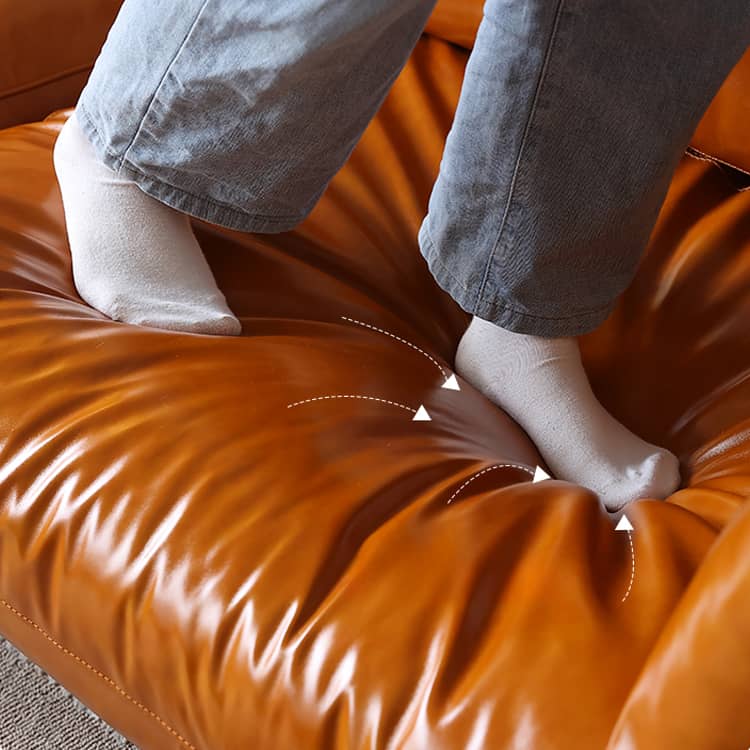 Luxurious Orange Genuine & Faux Leather Sofa with Plush Down Comfort Hersa-1648