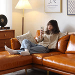 Luxurious Orange Genuine & Faux Leather Sofa with Plush Down Comfort Hersa-1648