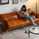 Luxurious Orange Genuine & Faux Leather Sofa with Plush Down Comfort Hersa-1648