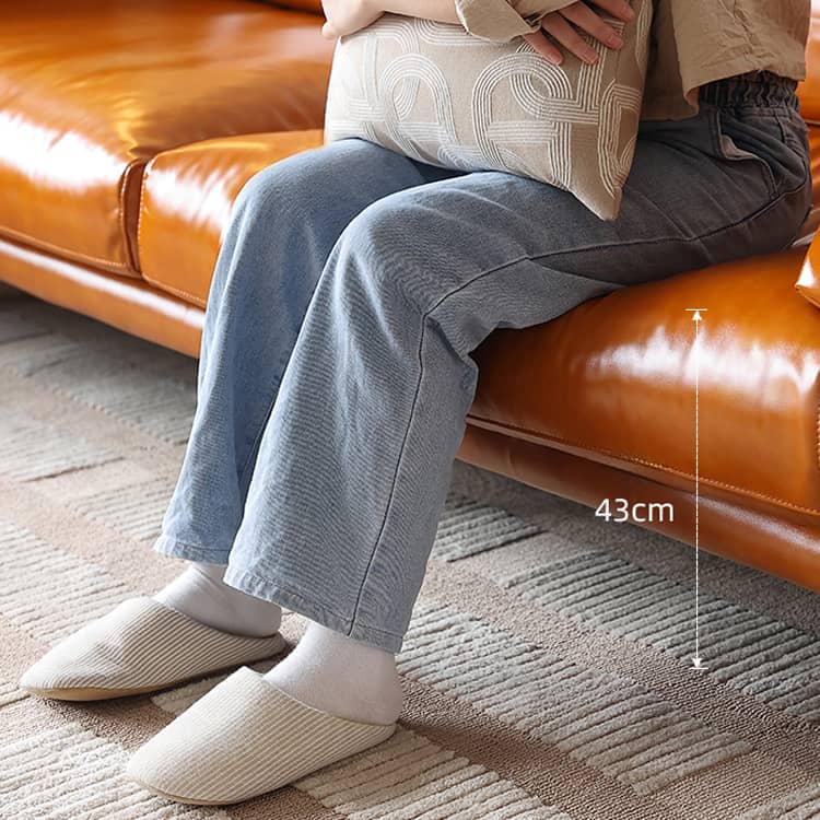 Luxurious Orange Genuine & Faux Leather Sofa with Plush Down Comfort Hersa-1648
