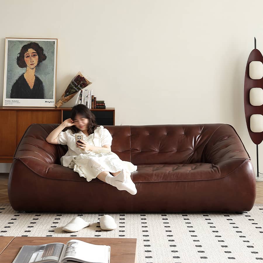 Luxurious Dark Brown Leather Sofa - Genuine Comfort with Faux Leather Durability Hersa-1649