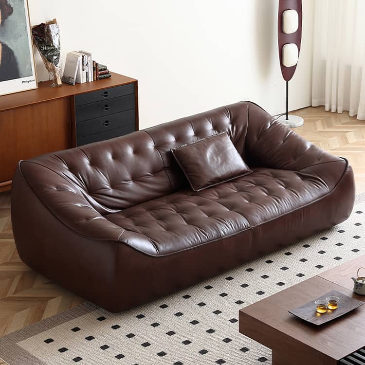 Luxurious Dark Brown Leather Sofa - Genuine Comfort with Faux Leather Durability Hersa-1649