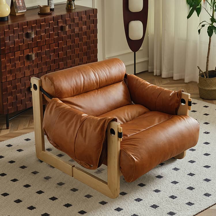 Luxurious Dark Brown Genuine Leather Sofa with Ash Wood Frame - Supreme Comfort & Style Hersa-1650