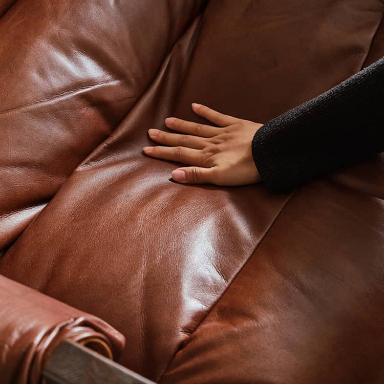 Luxurious Dark Brown Genuine Leather Sofa with Ash Wood Frame - Supreme Comfort & Style Hersa-1650