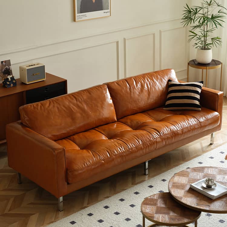 Luxurious Brown Faux Leather Sofa - Premium Comfort & Style Hersa-1651
