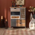Rustic Charm Multi-Tier Cabinet with Chinese Fir & Sleek Metal Design hdst-4320