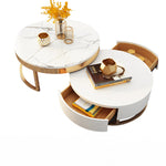 Luxurious Pine and Marble Round Tea Table - Modern Elegance for Your Living Room hgnzj-4328