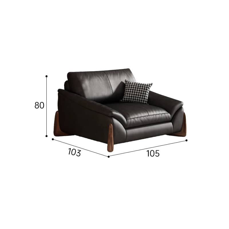 Stylish Black Pine Wood Sofa with Comfortable Goose Down and Faux Leather Finish hzh-1368