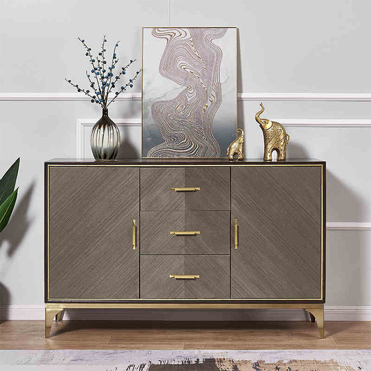 Stylish Stainless and Wood Cabinet with Gold Accents - Modern Storage Solution hbs-4424