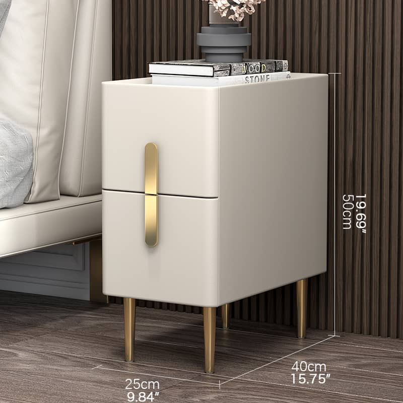 Luxury Marble Faux Leather Nightstand with Gold Accents - Modern Bedside Table fzyhs-2741