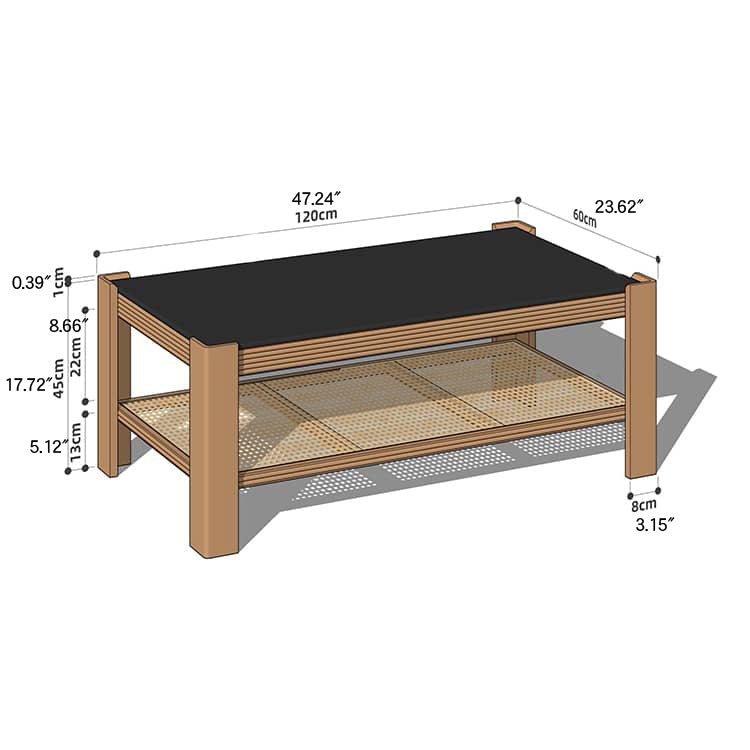 Sleek Tea Table Collection: Cherry Wood, Red Oak & Black Walnut with Marble or Tempered Glass Tops and Rattan Accents hykmq-791