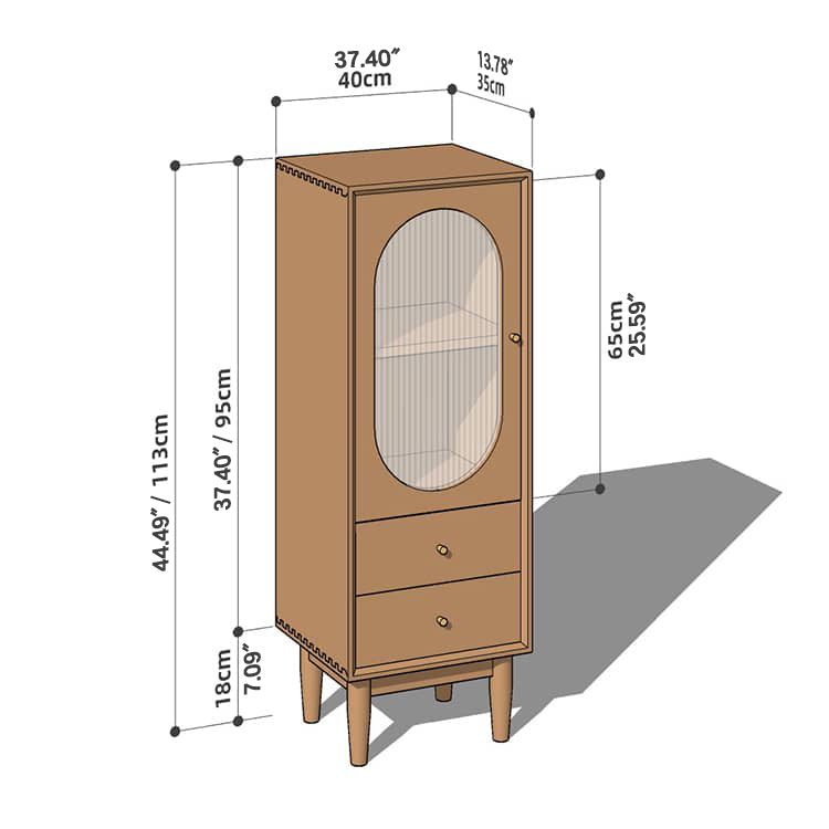 Elegant Cherry Wood & Glass Cabinet with Copper Accents - Plywood Shelving hykmq-766