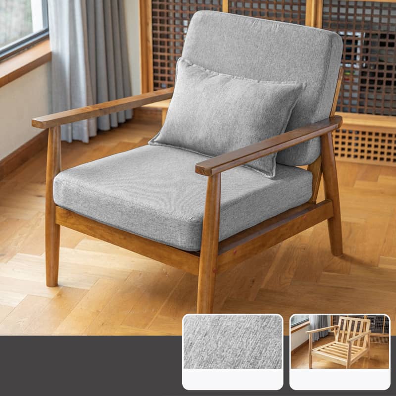 Stylish Off-White Gray Stool with Rubber Wood Legs and Soft Fabric Seat zsjj-158