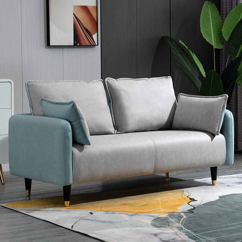 Contemporary Multi-Color Fabric Sofa in Mint Green, Light Gray, Orange, Blue, and Red with Wood Accents yr-120