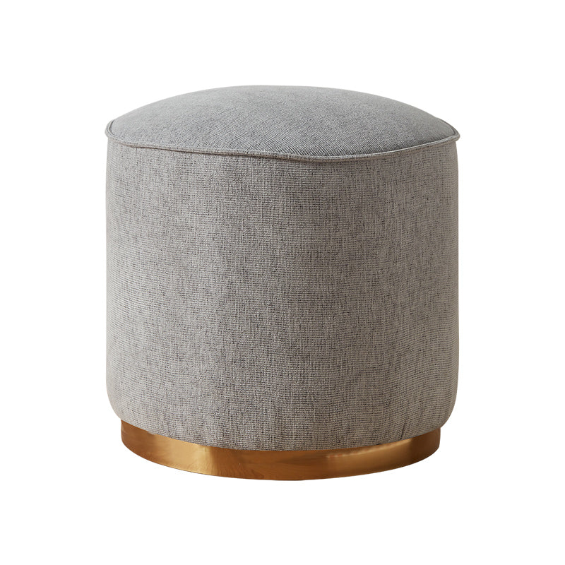 Chic Light Gray Cotton-Linen & Beige Brown Faux Leather Stool - Cozy White Sheep Boa & Pink Cotton-Linen Seat fcp-1313