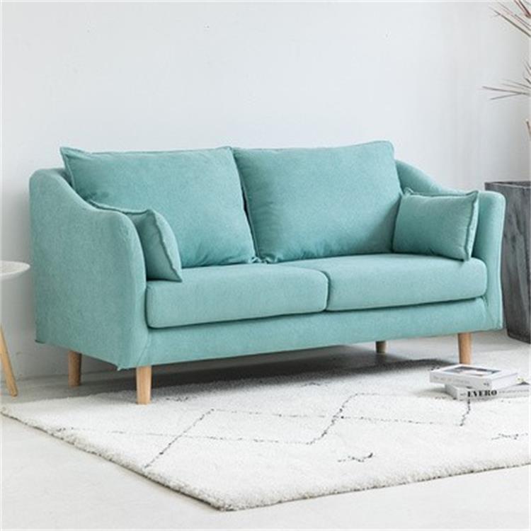 Stylish Mint Green & Yellow Cotton Sofa with Dark Wood Accents - Perfect for Modern Living Room Decor qm-7