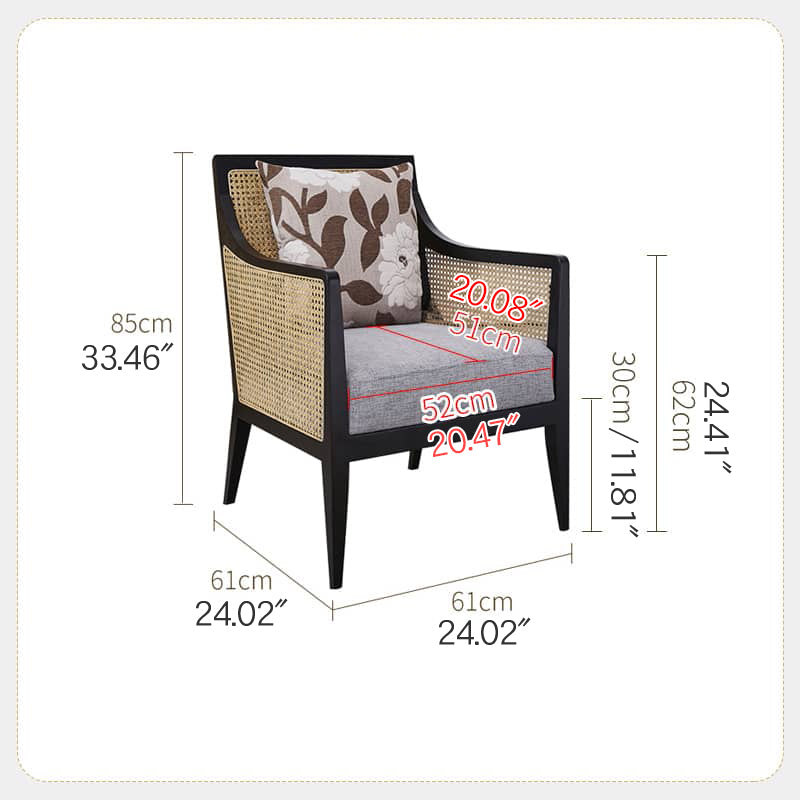 Modern Multi-Tone Rattan & Ash Wood Chair with Cotton-Ramie Upholstery tzm-541