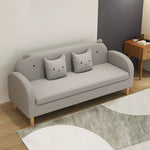 Stylish Light Gray Sofa with Off White, Mint Green, Grass Pink, and Yellow Wood Accents – Premium Cotton Upholstery qm-11