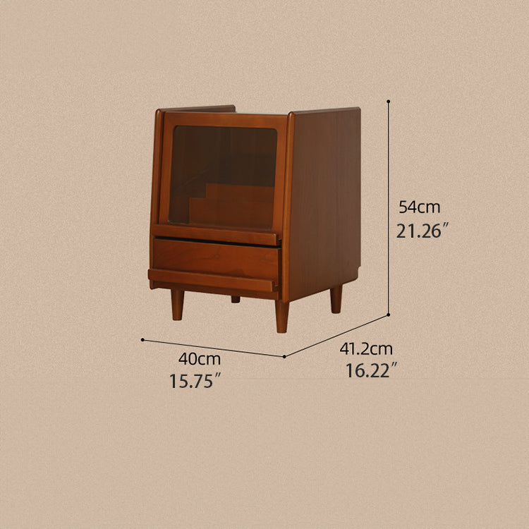 Cherry Wood Nightstand with Glass and Boxwood Accents - Elegant Design for Bedroom Storage fpmxm-2799