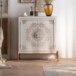Vintage-Inspired Pine Cabinet with Intricate Mandala Design - Elegant Storage Solution hdst-4242