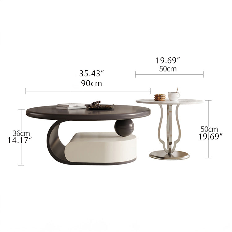 Modern Ceramic Sintered Stone Tea Table with Stainless Steel and Solid Wood Design fhj-4496