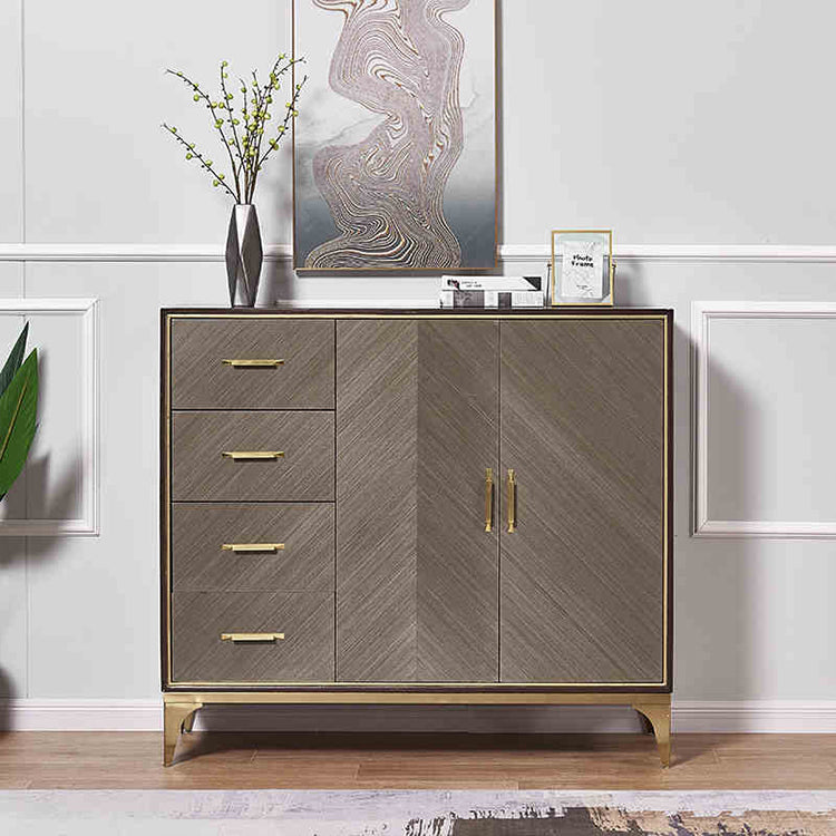 Stylish Stainless and Wood Cabinet with Gold Accents - Modern Storage Solution hbs-4424