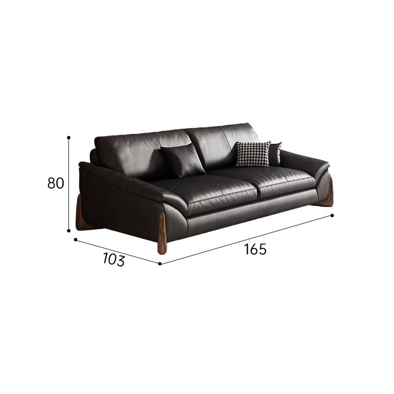 Stylish Black Pine Wood Sofa with Comfortable Goose Down and Faux Leather Finish hzh-1368