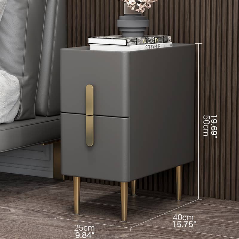 Luxury Marble Faux Leather Nightstand with Gold Accents - Modern Bedside Table fzyhs-2741