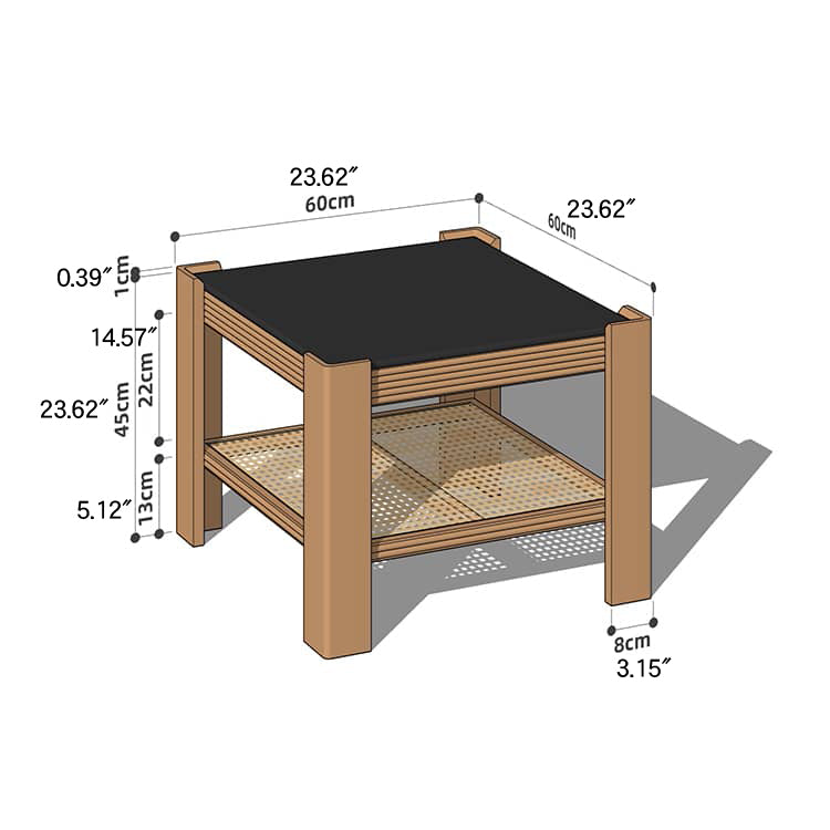 Sleek Tea Table Collection: Cherry Wood, Red Oak & Black Walnut with Marble or Tempered Glass Tops and Rattan Accents hykmq-791