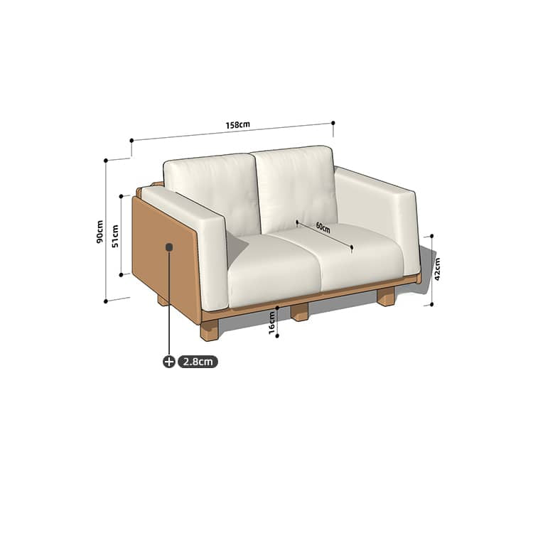 Luxurious Off White Sofa with Natural Cherry Wood Accents - Comfortable Cotton, Down, Foam & Faux Leather Upholstery hykmq-784