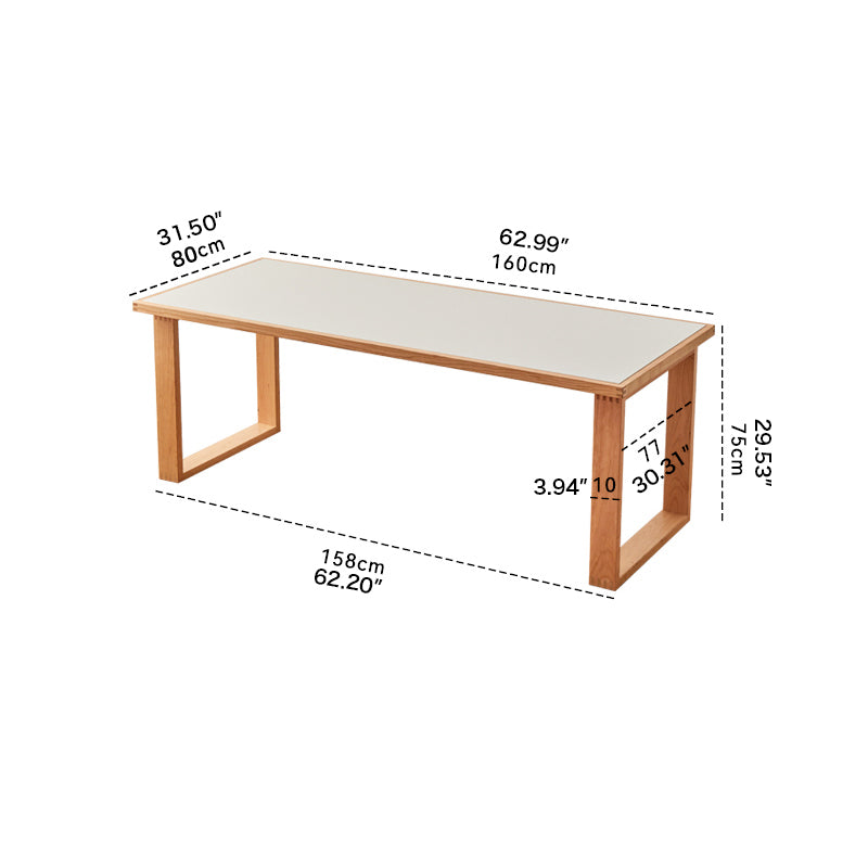 Elegant Table with White Finish, Natural Cherry Wood, and Black Marble Accents fyx-846