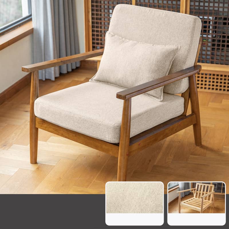 Stylish Off-White Gray Stool with Rubber Wood Legs and Soft Fabric Seat zsjj-158