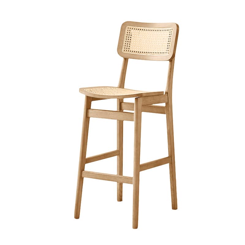 Stylish Light Brown Ash Wood Chair with Natural Rattan Detailing tzm-556