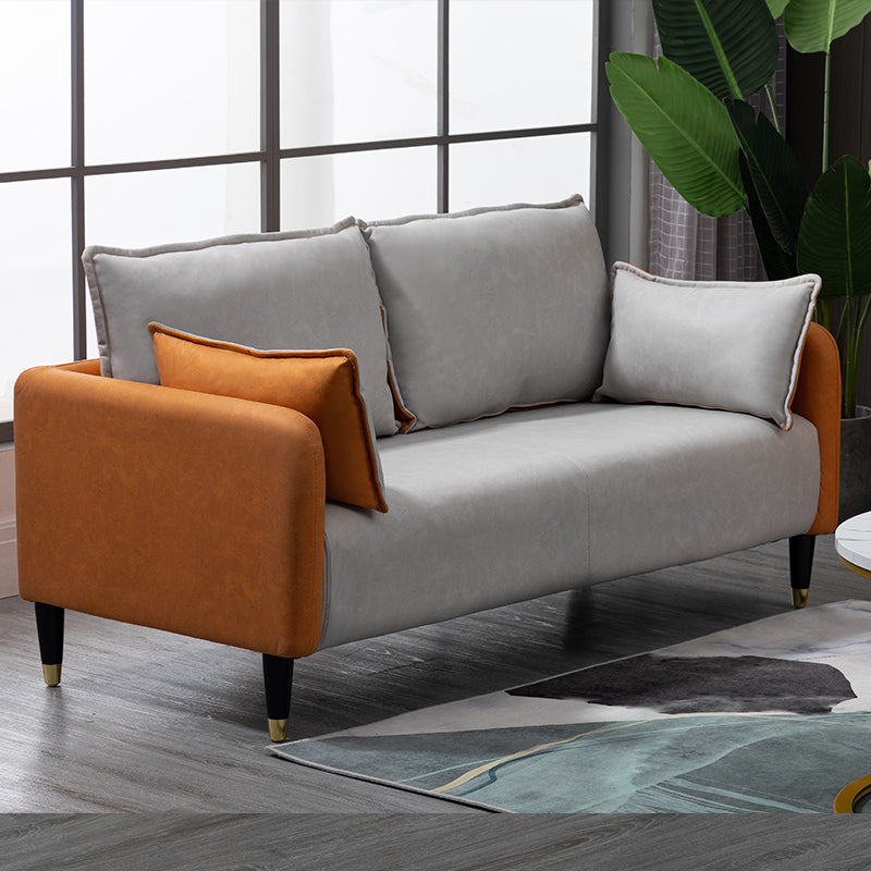 Contemporary Multi-Color Fabric Sofa in Mint Green, Light Gray, Orange, Blue, and Red with Wood Accents yr-120